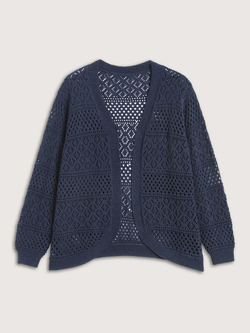 Textured Cut-Out Arc Hem Lightweight Cardigan