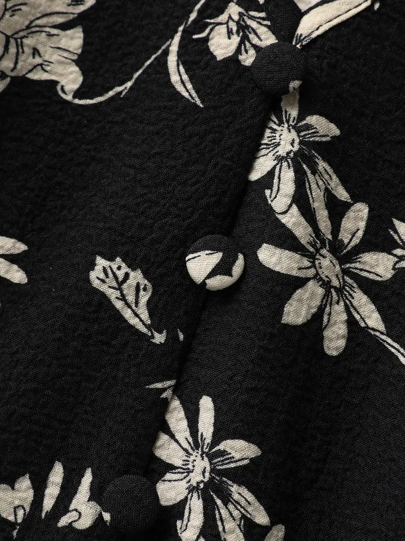 Silhouette Floral Pleated Waist V-Neck Midi Dress