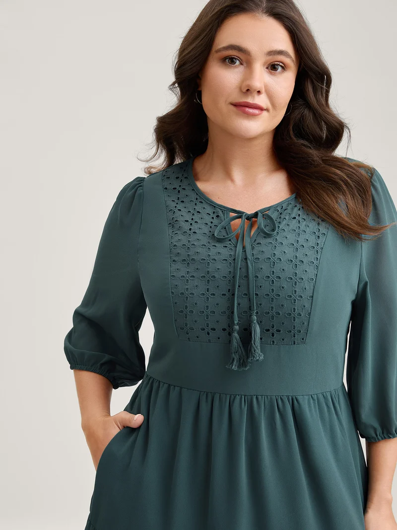 Texture Tiered Tassel Solid Midi Dress