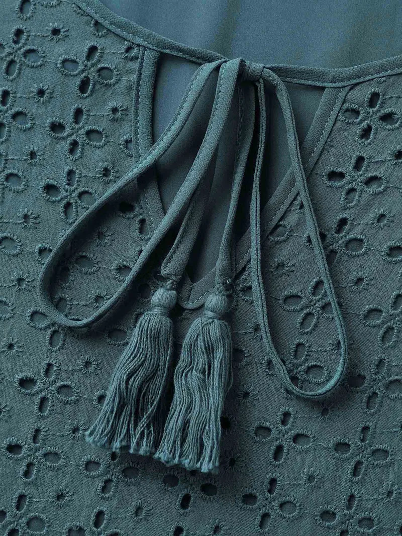 Texture Tiered Tassel Solid Midi Dress