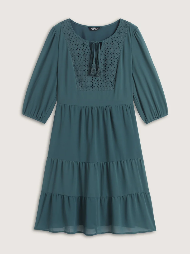 Texture Tiered Tassel Solid Midi Dress