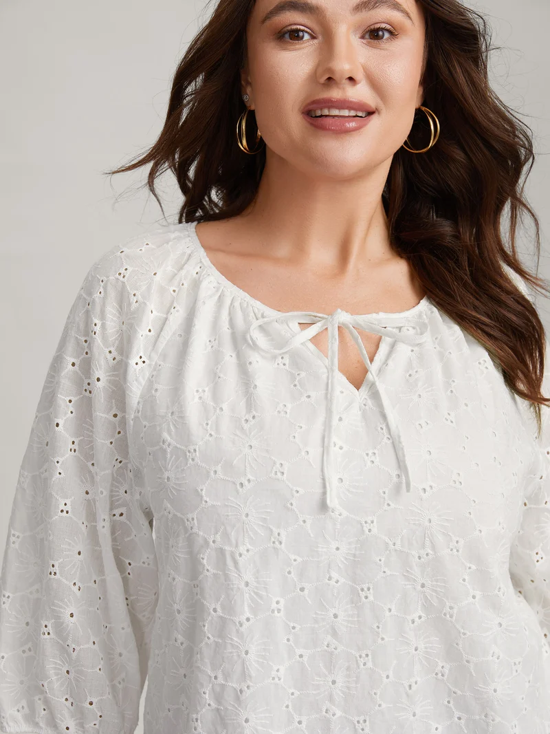Pure Cotton Eyelet Texture Blouse