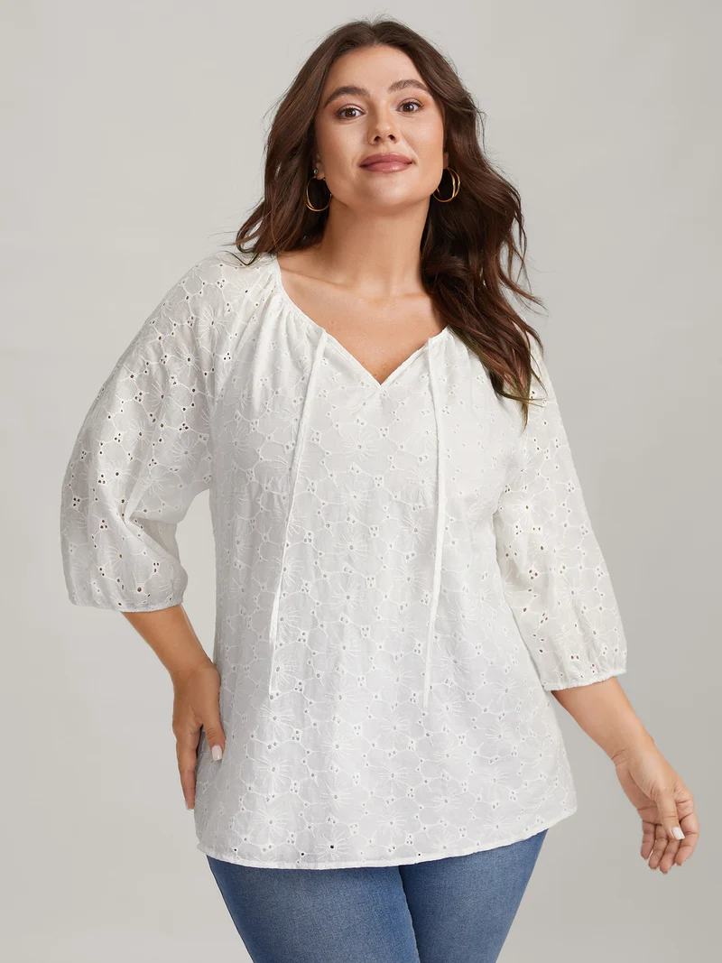Pure Cotton Eyelet Texture Blouse