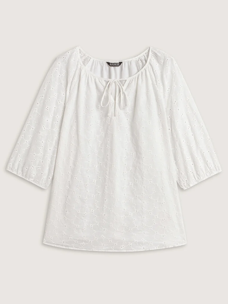 Pure Cotton Eyelet Texture Blouse