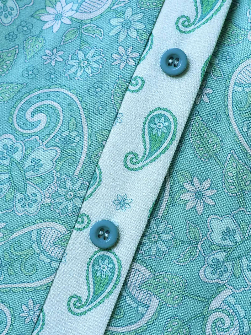 Paisley Print Contrast Button Placket Midi Dress