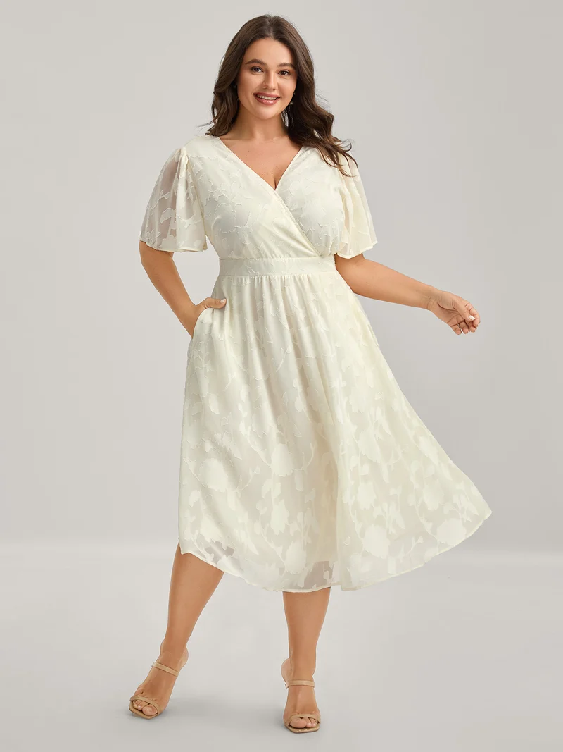Back Tie-Up Sheer Textured Midi Dress