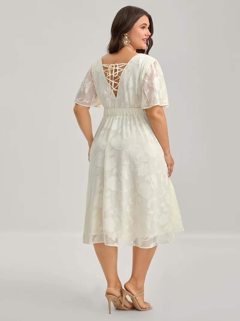 Back Tie-Up Sheer Textured Midi Dress