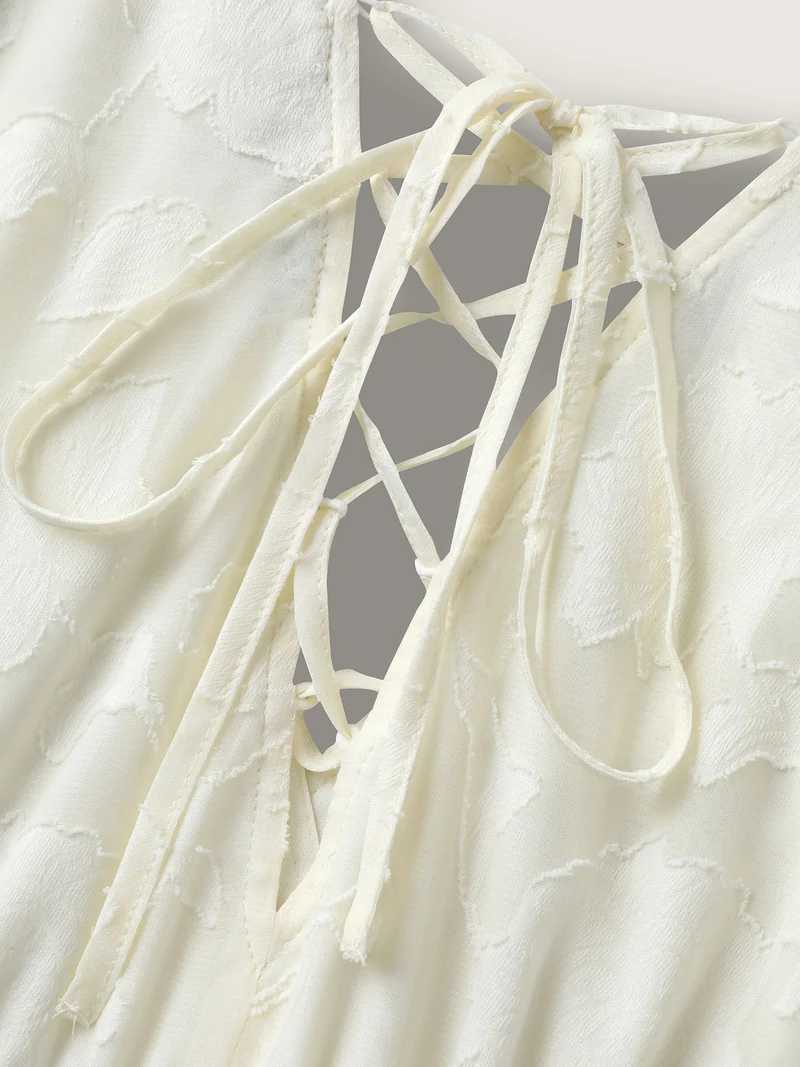 Back Tie-Up Sheer Textured Midi Dress