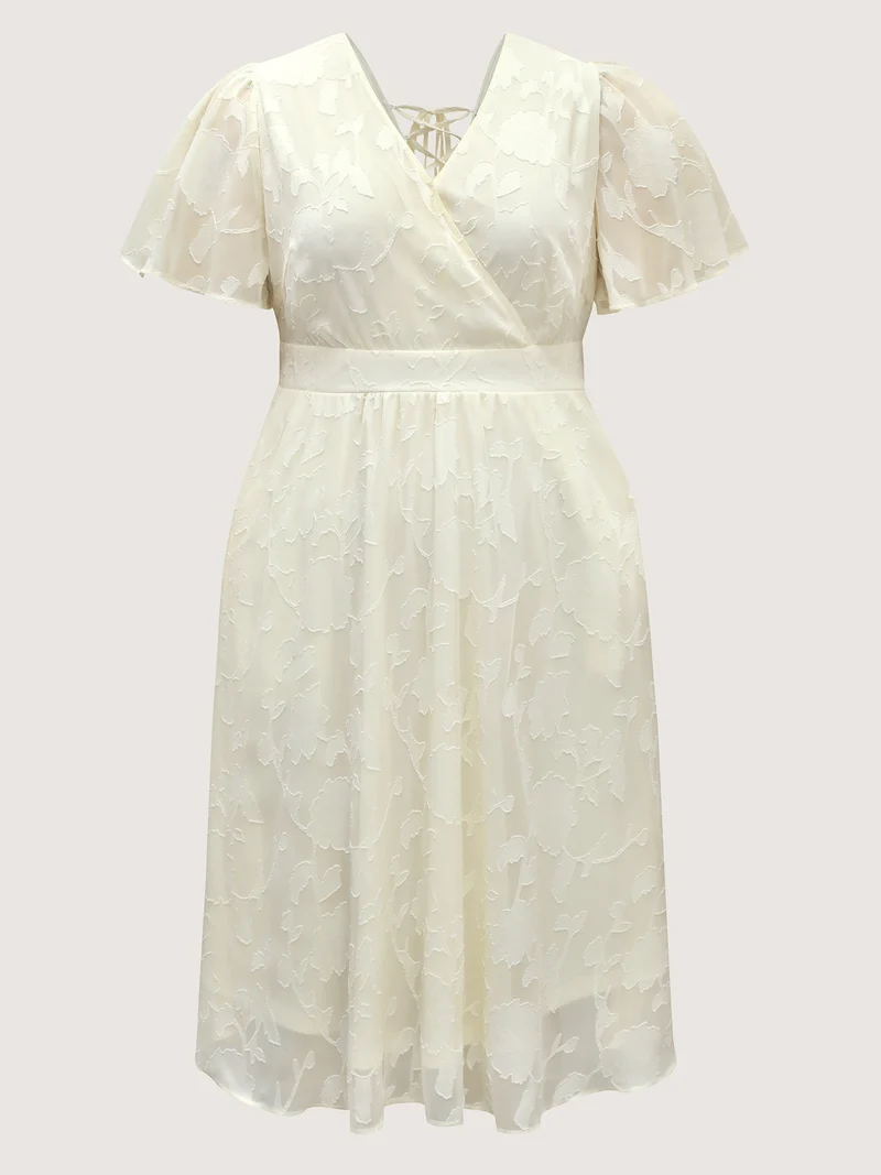 Back Tie-Up Sheer Textured Midi Dress