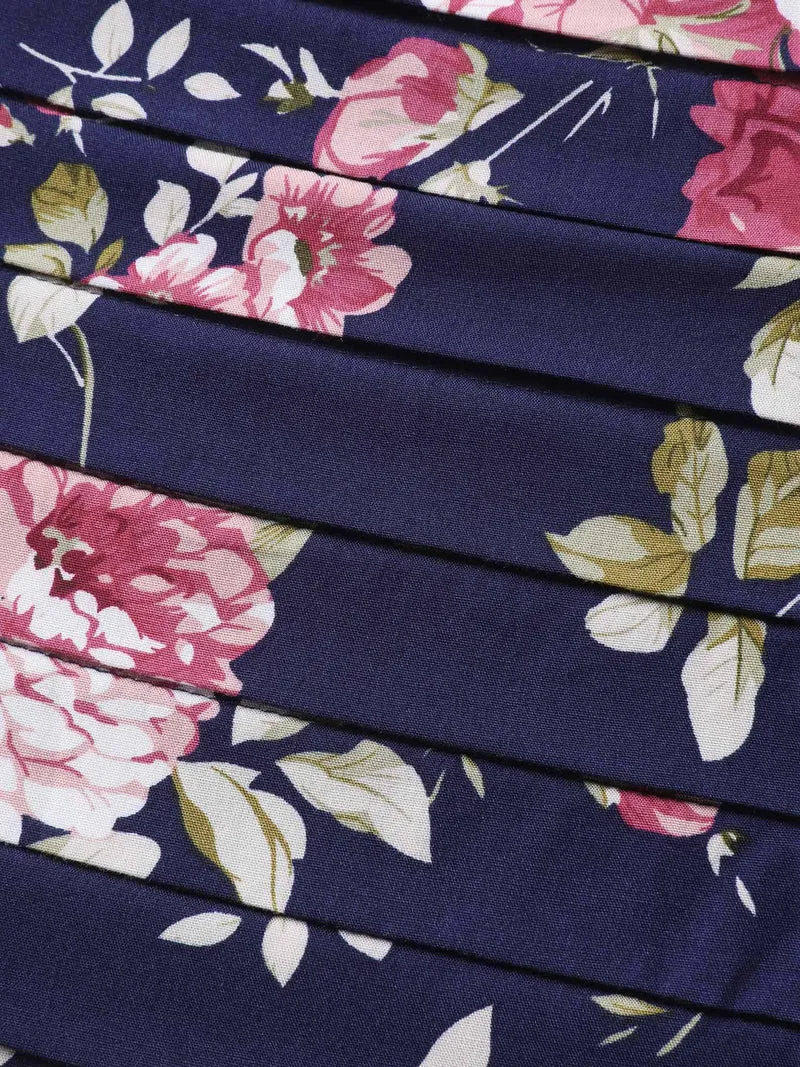 Rosy Print Pleated Bust Ease Midi Dress