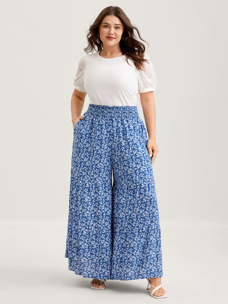 Ditsy Floral Print Extra Wide-Leg Pants