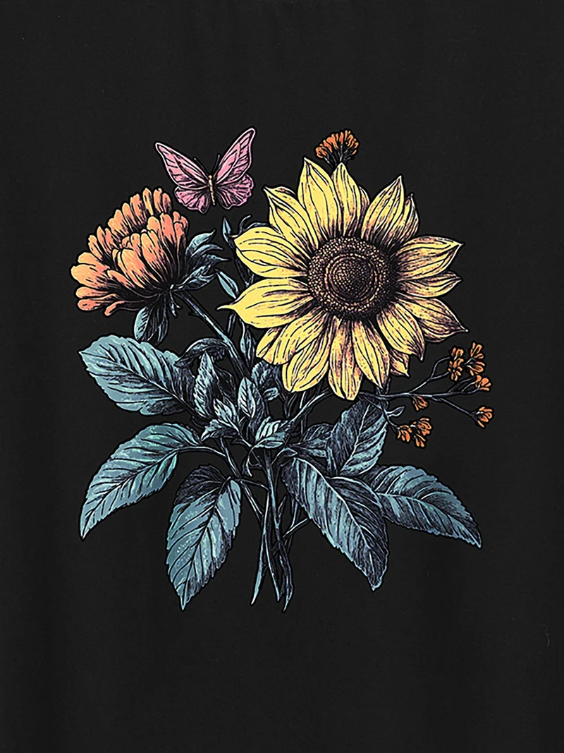 Floral Love Print Round Neck T-Shirt