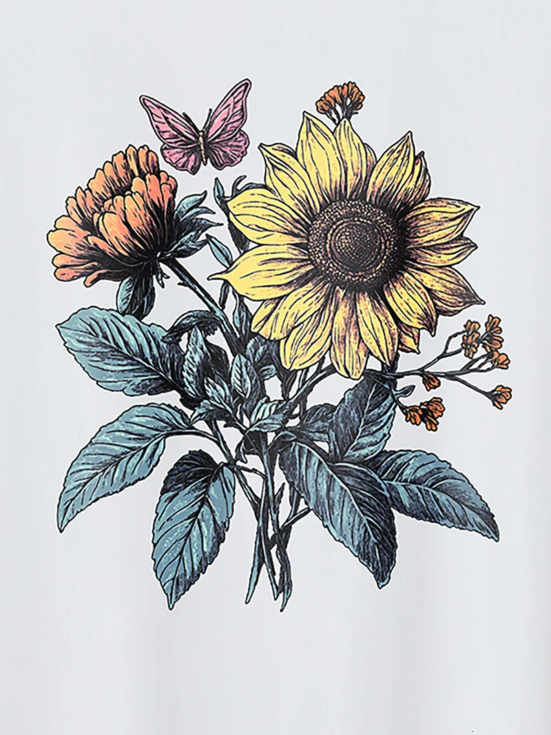 Floral Love Print Round Neck T-Shirt
