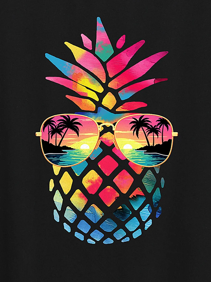 Pineapple Vibes Print Round Neck T-Shirt