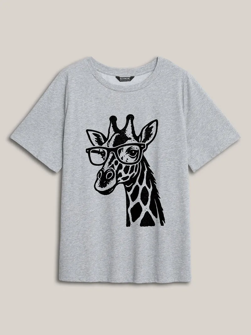 Giraffe Print Round Neck T-Shirt