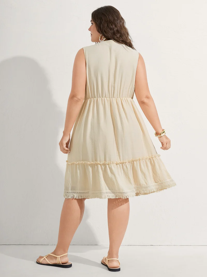 Pure Cotton Tassels Lace Midi Dress
