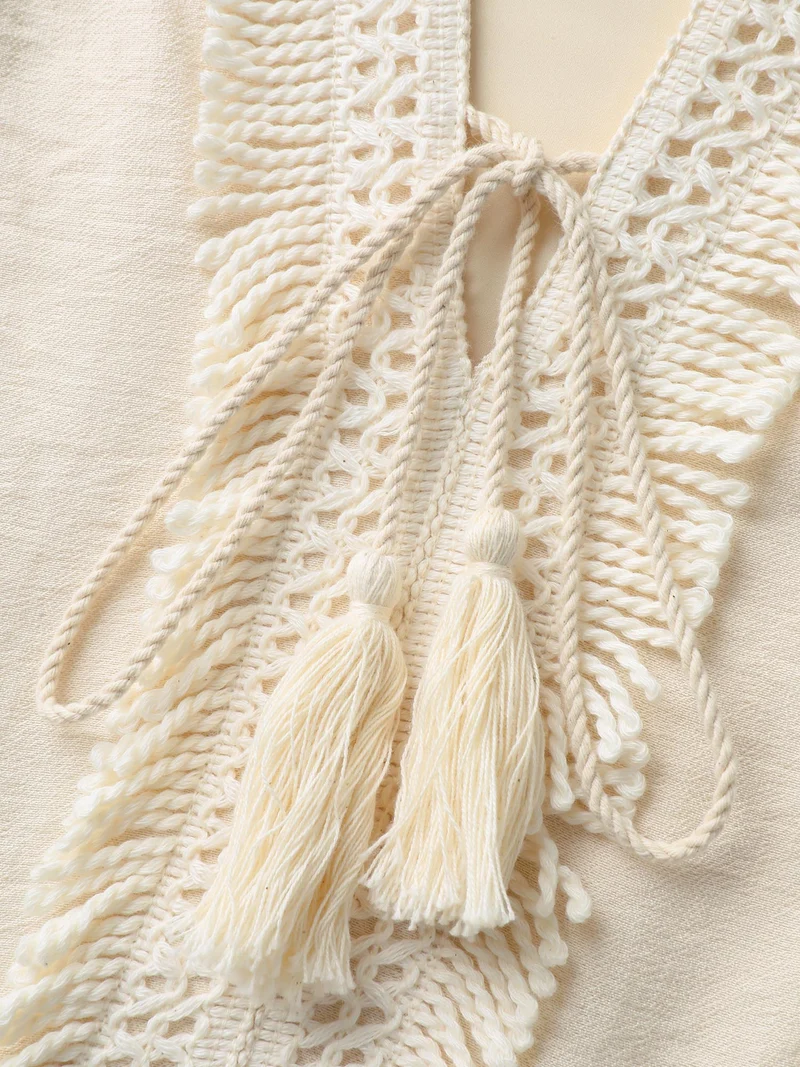 Pure Cotton Tassels Lace Midi Dress