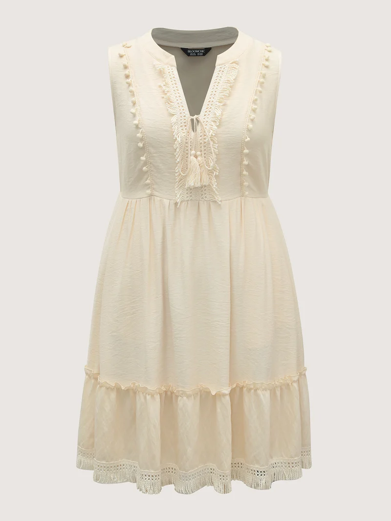 Pure Cotton Tassels Lace Midi Dress