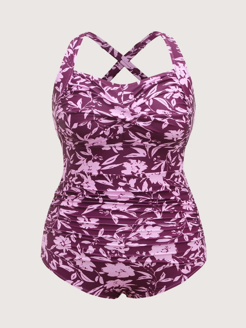 Floral Twist Ruched One-Piece Swimsuit