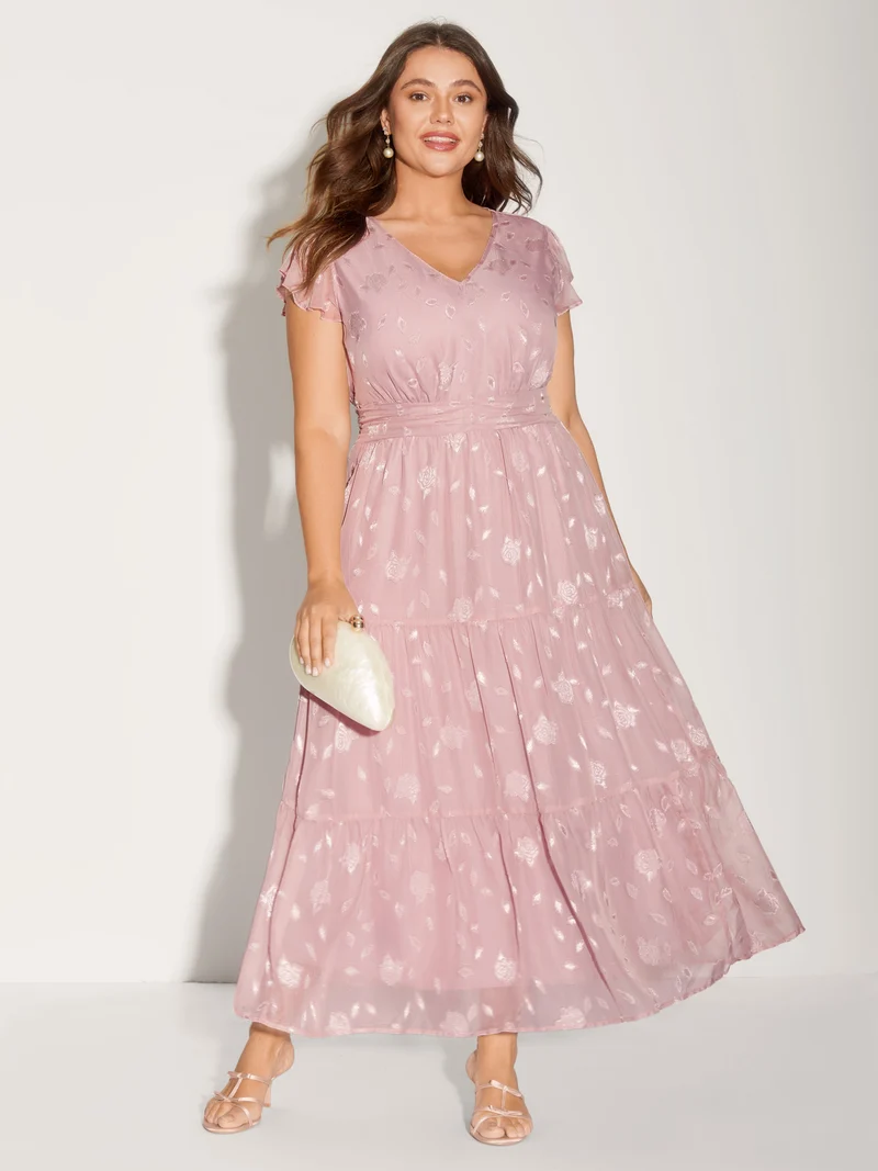 Sweet Petals Pleated Waist Tiered Midi Dress