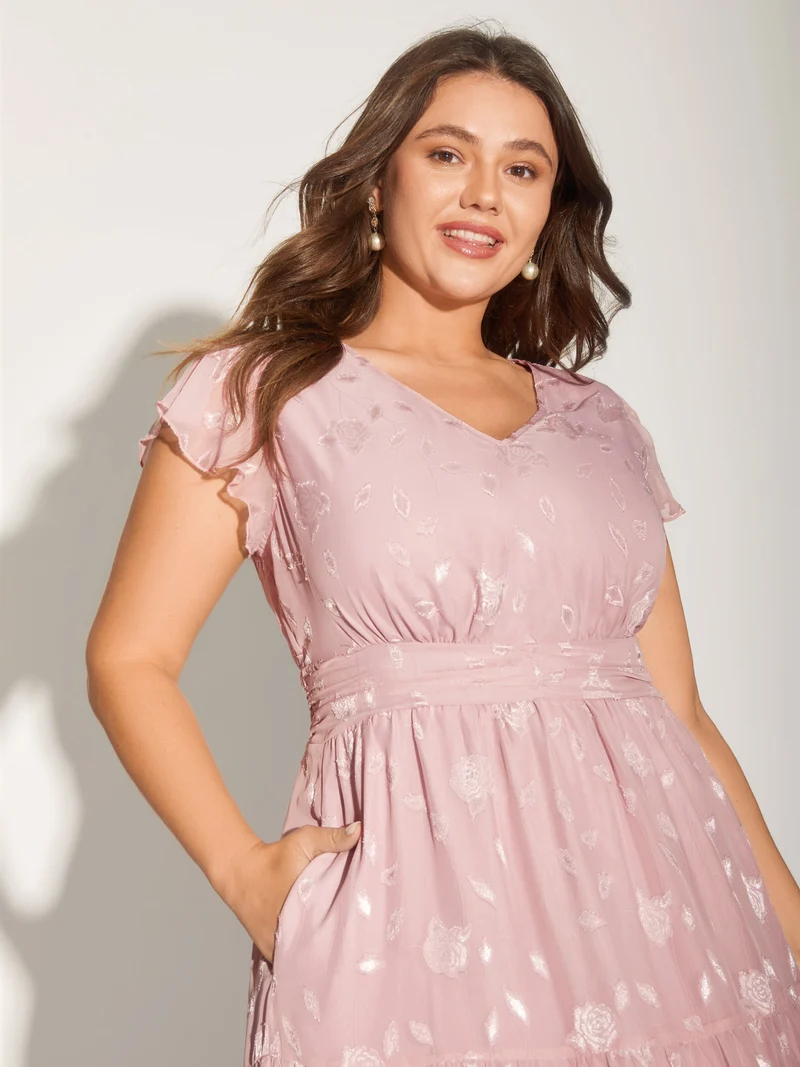Sweet Petals Pleated Waist Tiered Midi Dress