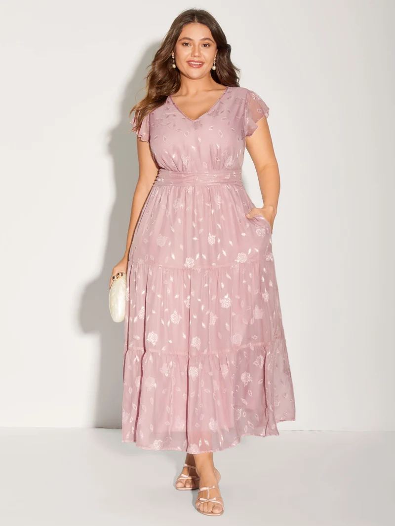 Sweet Petals Pleated Waist Tiered Midi Dress