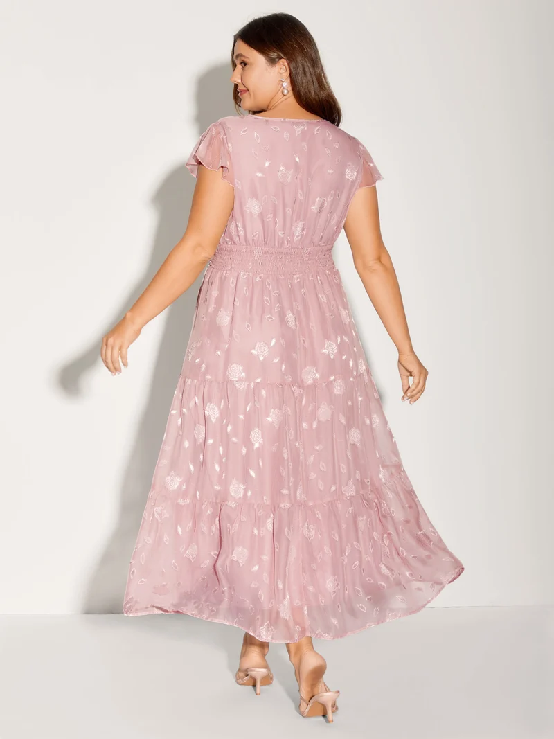 Sweet Petals Pleated Waist Tiered Midi Dress