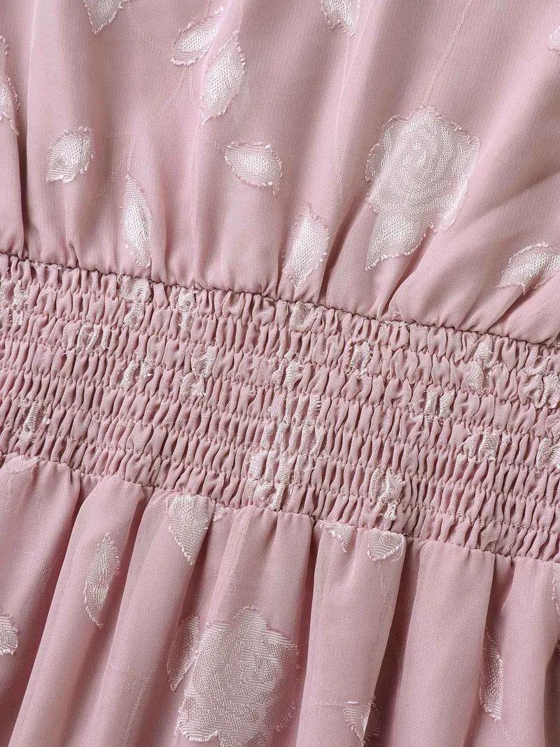 Sweet Petals Pleated Waist Tiered Midi Dress