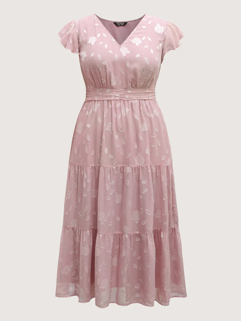 Sweet Petals Pleated Waist Tiered Midi Dress
