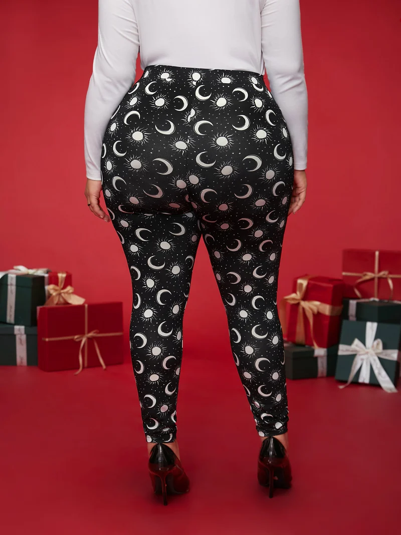 Star And Moon Print Slim-Fit Leggings