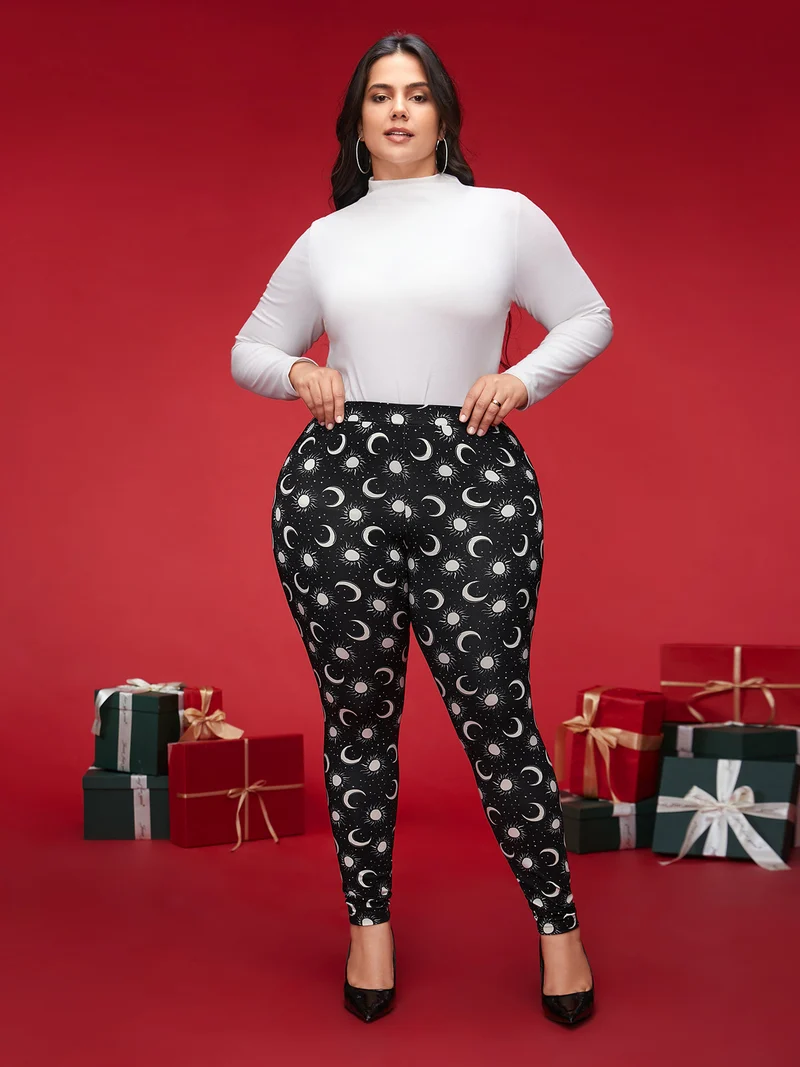 Star And Moon Print Slim-Fit Leggings