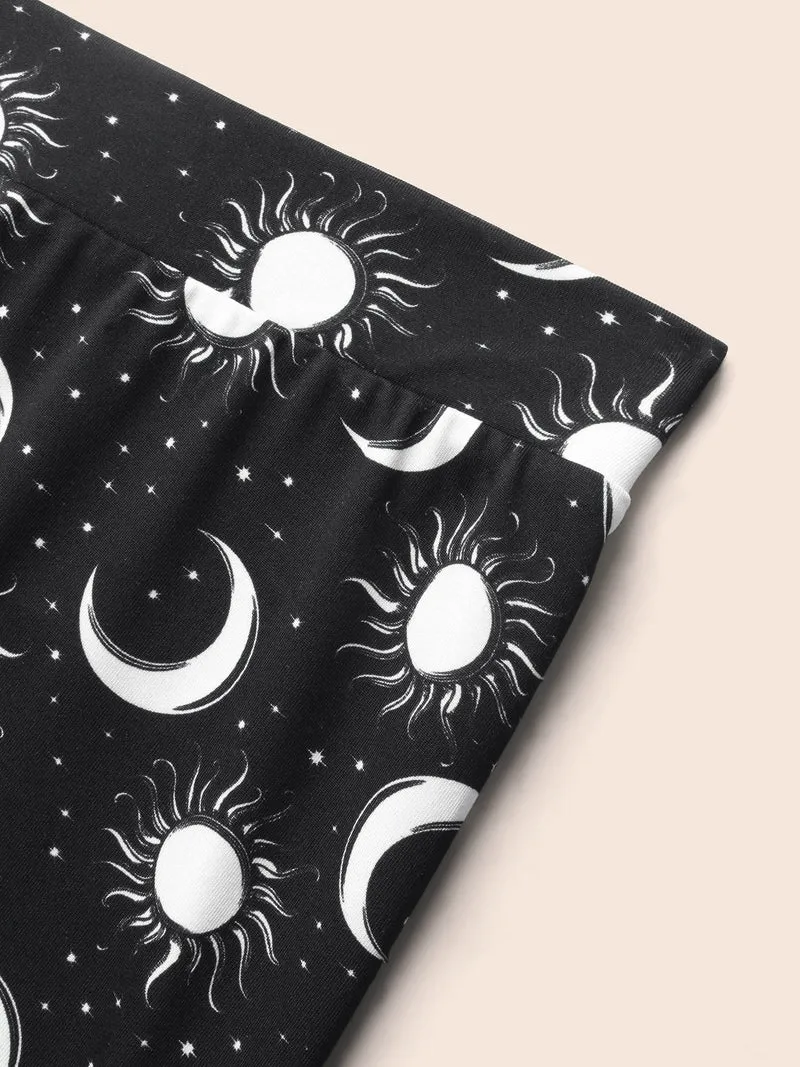 Star And Moon Print Slim-Fit Leggings