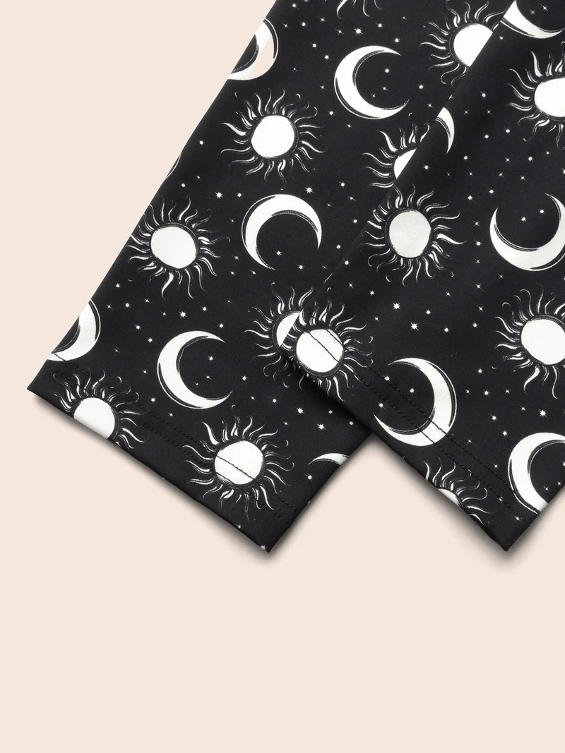 Star And Moon Print Slim-Fit Leggings