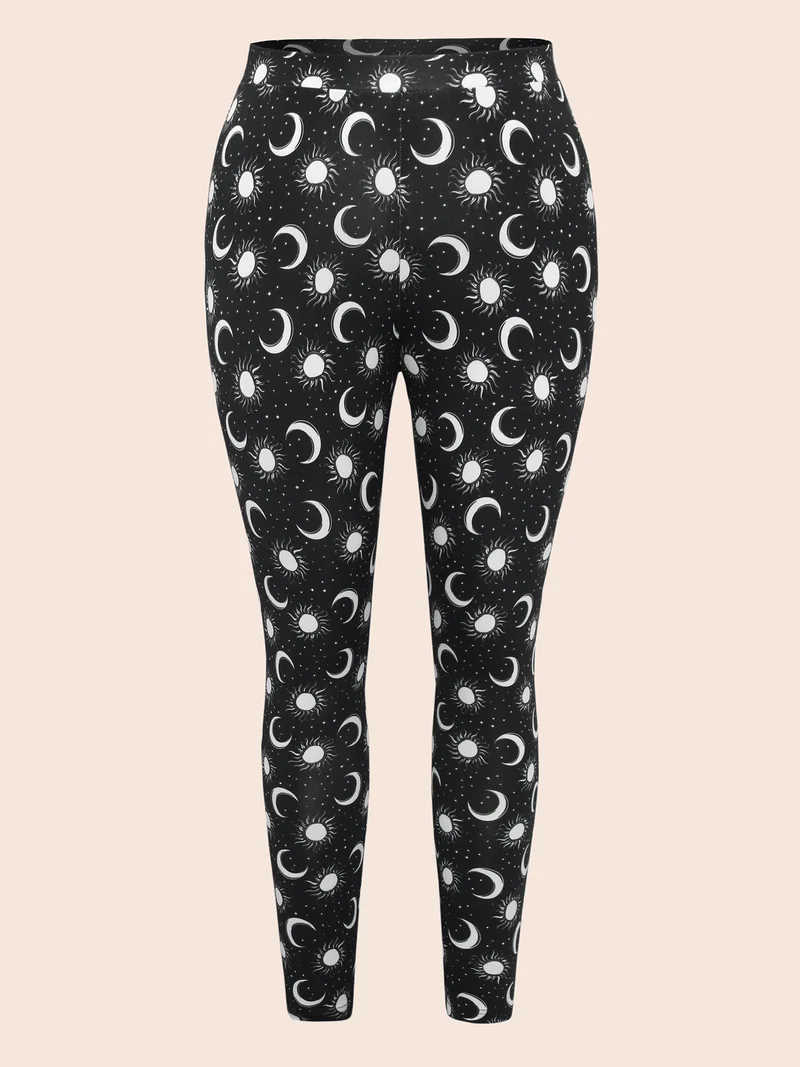 Star And Moon Print Slim-Fit Leggings