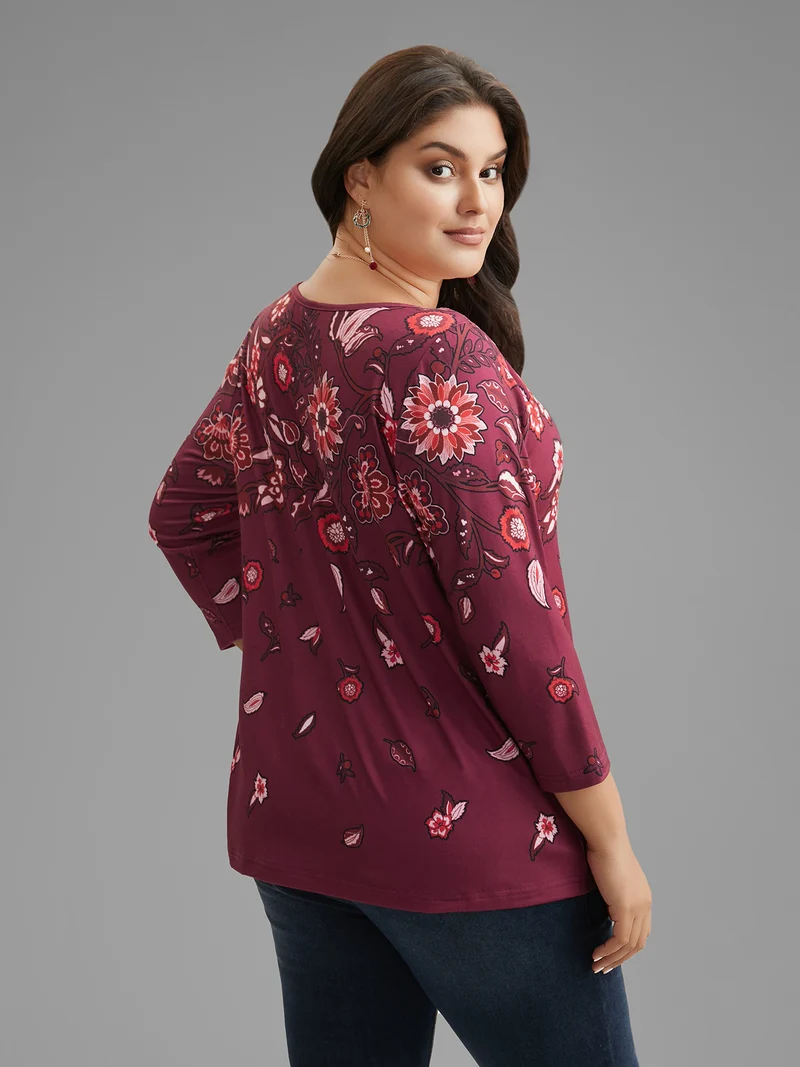 Floral Print Round Neck Fitted Tee
