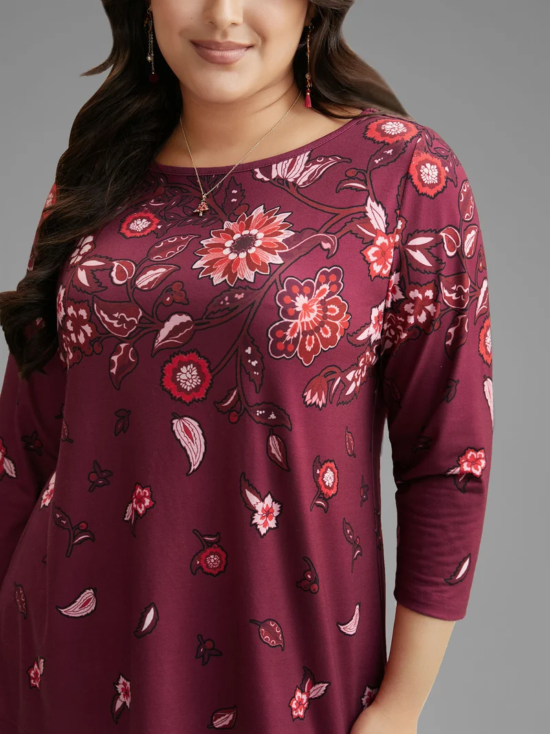 Floral Print Round Neck Fitted Tee