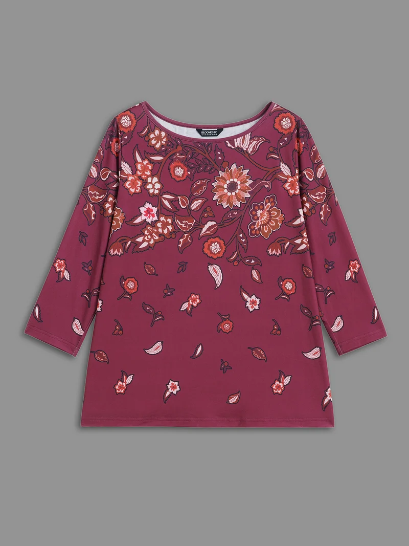 Floral Print Round Neck Fitted Tee