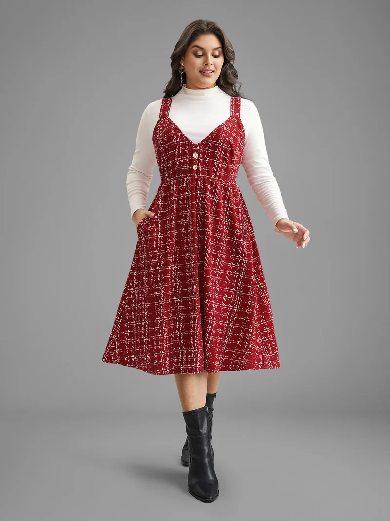 Plaid Cami Front Button Midi Dress