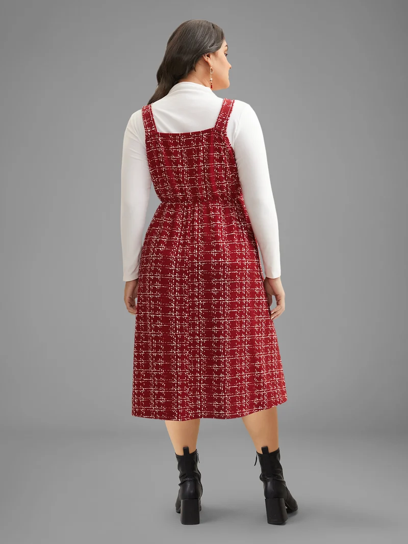 Plaid Cami Front Button Midi Dress