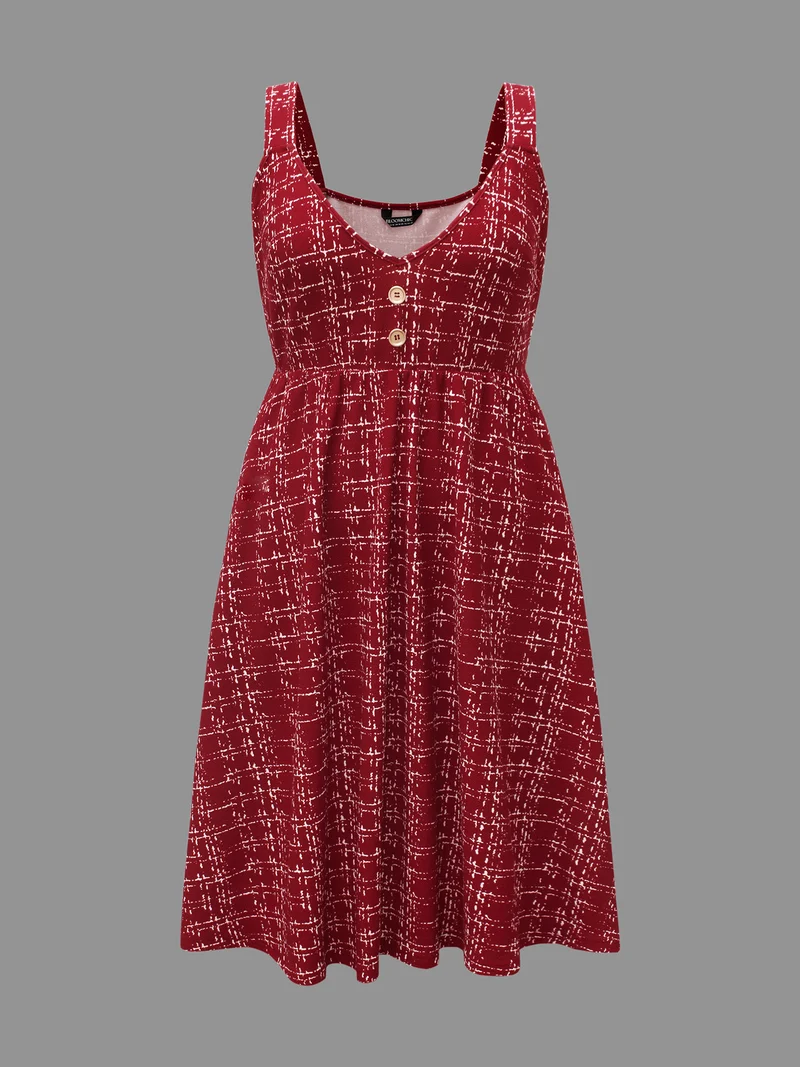 Plaid Cami Front Button Midi Dress