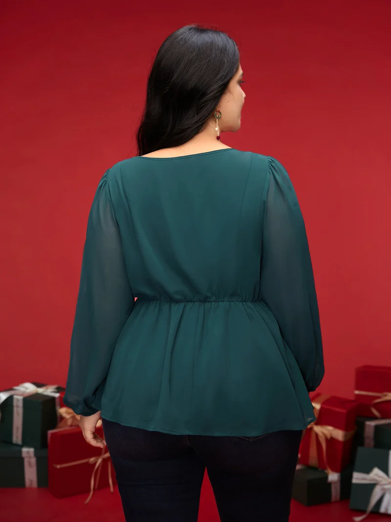 Puff Sleeves Front Placket Chiffon Blouse