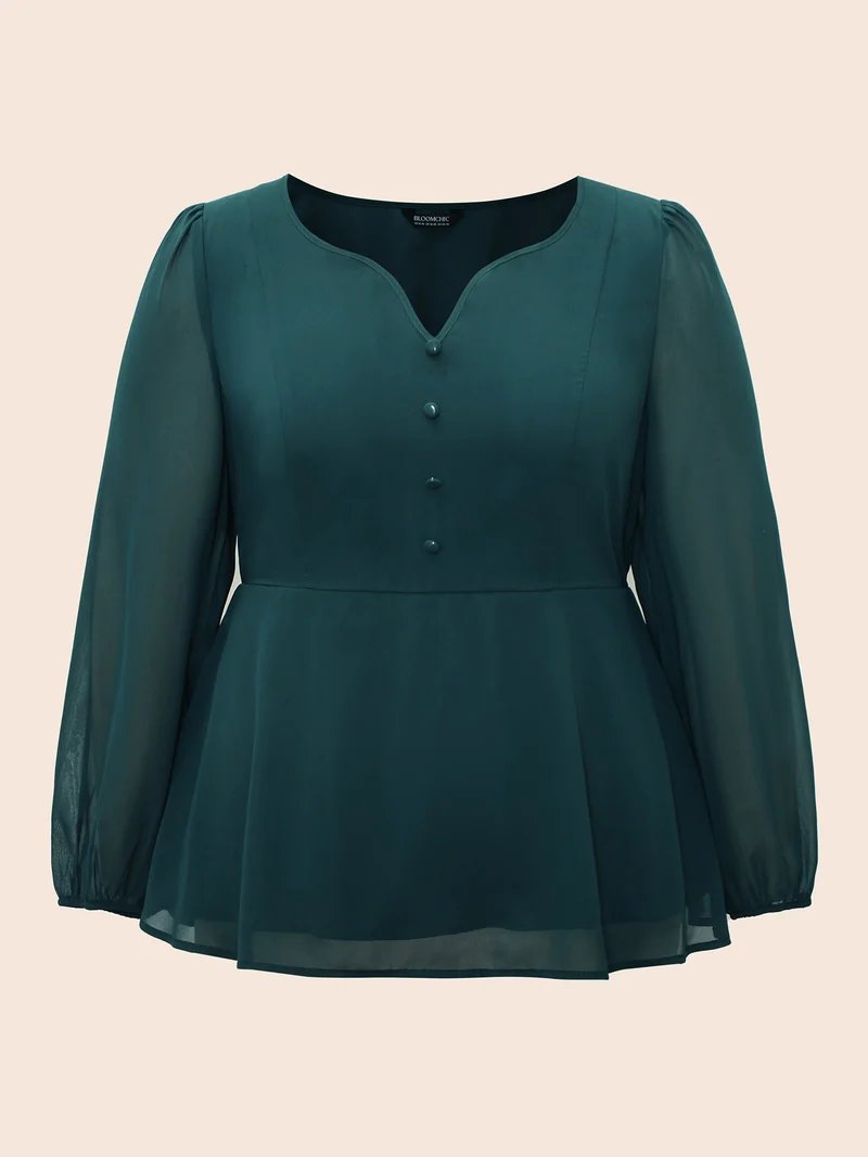 Puff Sleeves Front Placket Chiffon Blouse