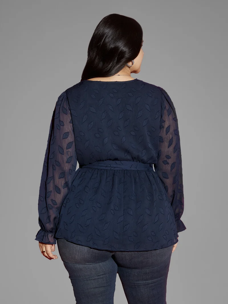 Burn-out Fabric Surplice Neckline Shirt