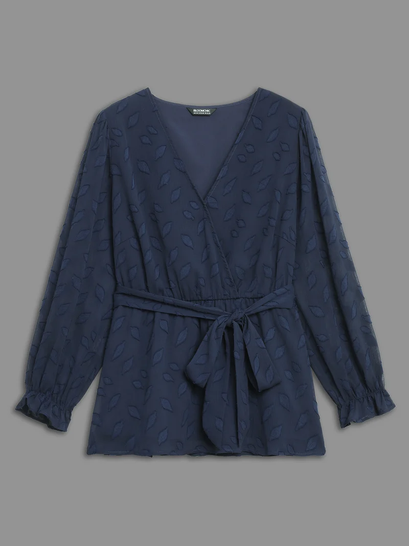 Burn-out Fabric Surplice Neckline Shirt