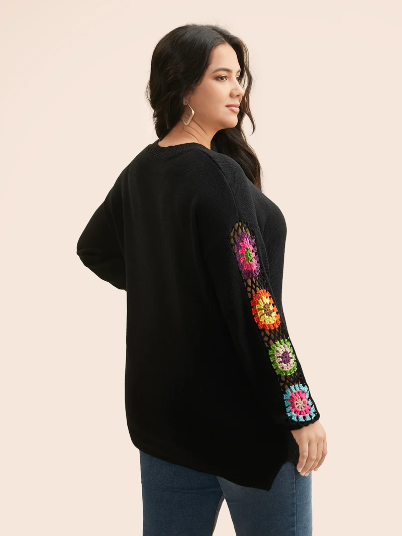 Crochet Floral Patchwork Cut Out Pullover