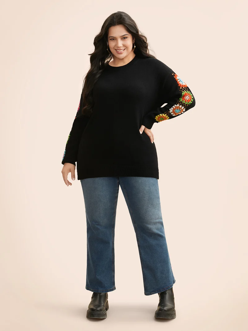 Crochet Floral Patchwork Cut Out Pullover