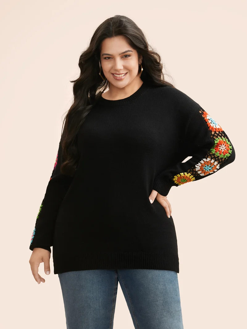 Crochet Floral Patchwork Cut Out Pullover
