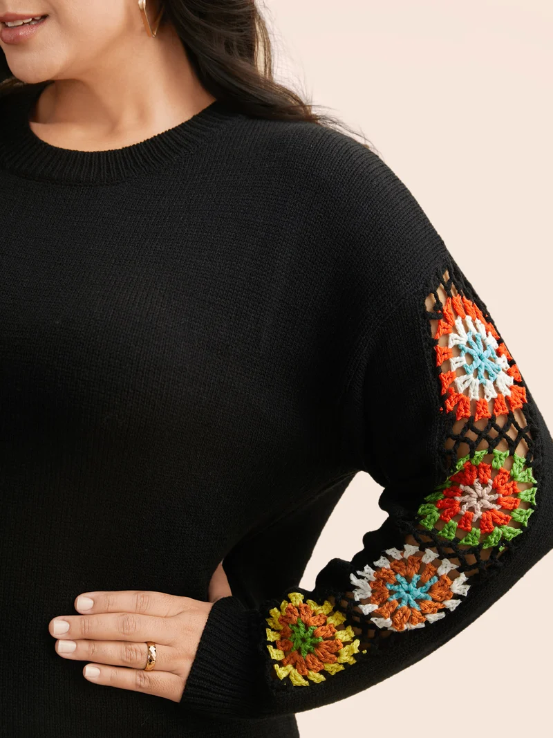 Crochet Floral Patchwork Cut Out Pullover