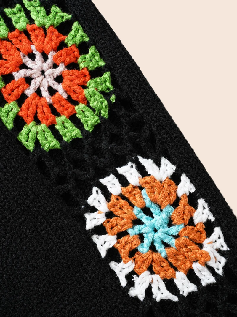 Crochet Floral Patchwork Cut Out Pullover