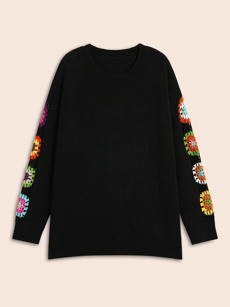 Crochet Floral Patchwork Cut Out Pullover
